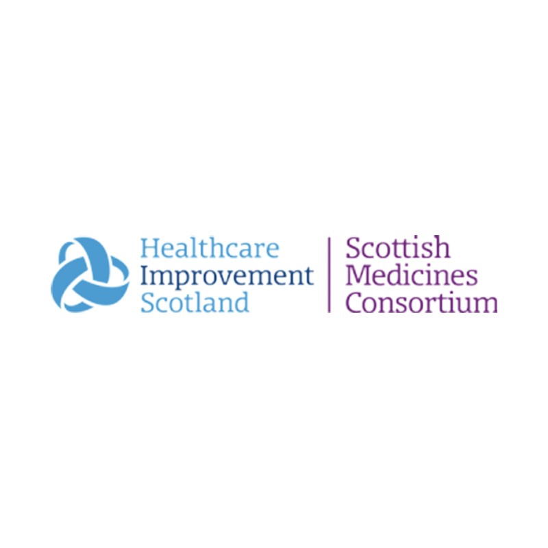 Logos for Healthcare Improvement Scotland and Scottish Medicines Consortium.